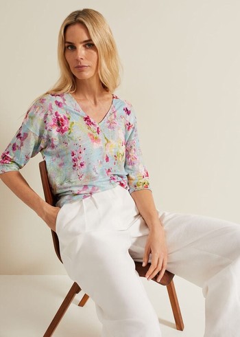 Phase Eight Flossie Floral Linen T Shirts Multicolor USA | 1392685-SI